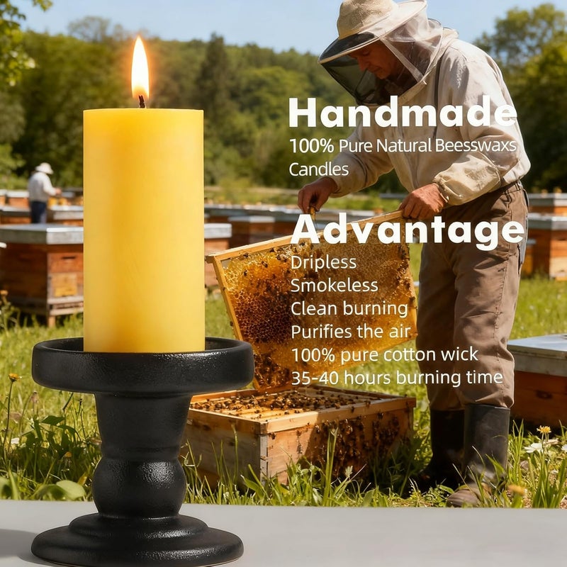 Uniteland 3 Packs Beeswax Pillar Candles, Pure Beeswax Candles with 35 Hours Burn Time, Smokeless & Dripless Bees Wax Candles for Home Decor, Prayer, Christmas Party(2x4 inch) - Image 3